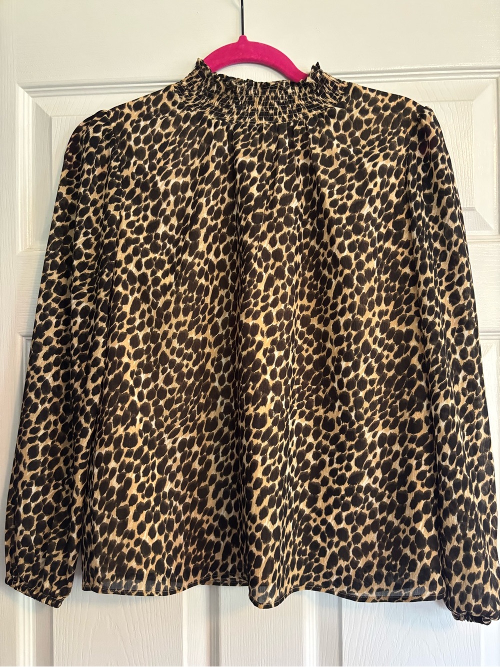 J.Crew Leopard Print Smocked Neck Long Sleeve Blouse - Brown